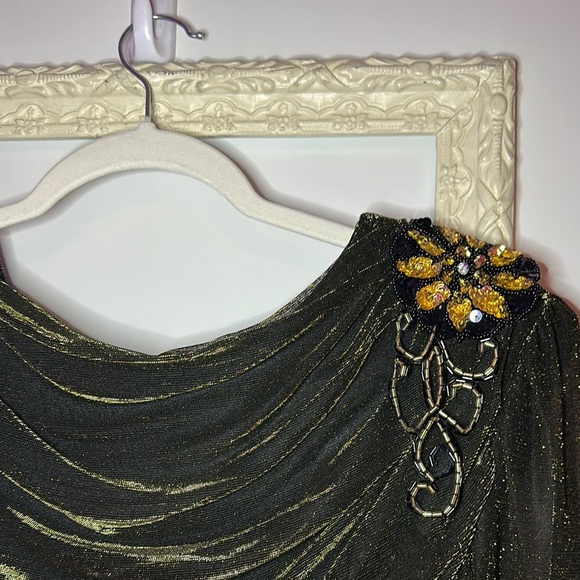 FILIGREE LTD | Vintage 80s Dynasty Glam Draped Sequins Elegant Black Maxi Dress - Picture 4 of 16